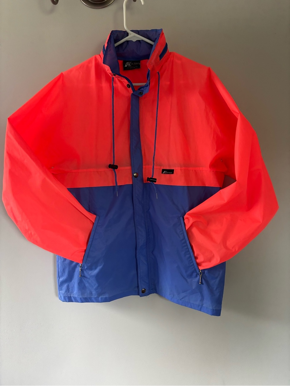 Vintage K-Way Blue and Coral Rain Jacket